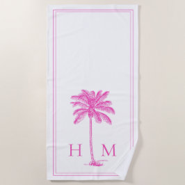 Coastal Pink und White Palmetto Palm Tree Monogram Strandtuch