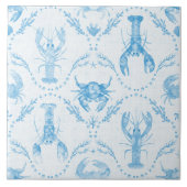 Coastal Preppy Lobster and Crabs in Light Blue Fliese (Vorderseite)