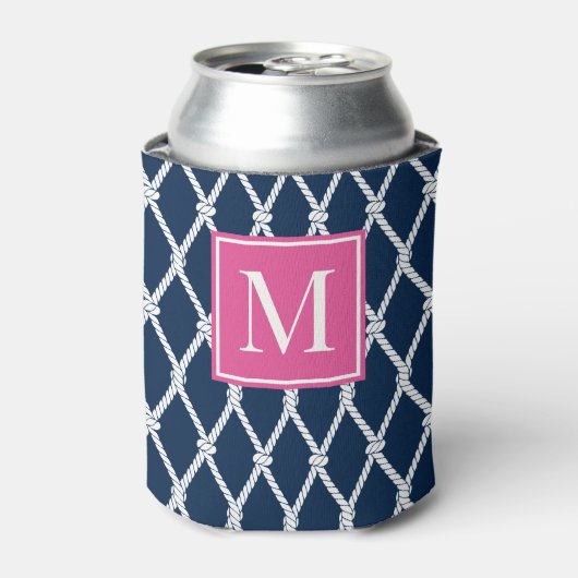Coastal Preppy Nautical Monogram - Navy & Hot Pink Dosenkühler (Kanne Vorderseite)