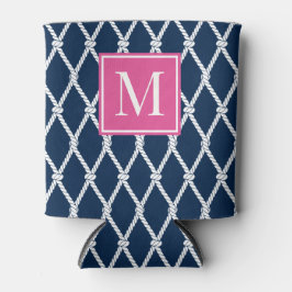 Coastal Preppy Nautical Monogram - Navy & Hot Pink Dosenkühler