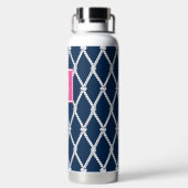Coastal Preppy Nautical Monogram - Navy & Hot Pink Trinkflasche (Rückseite)