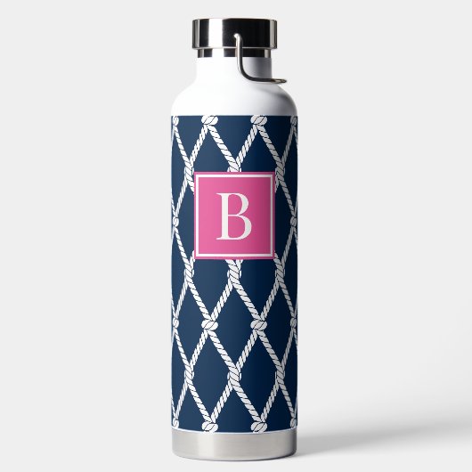 Coastal Preppy Nautical Monogram - Navy & Hot Pink Trinkflasche (links)