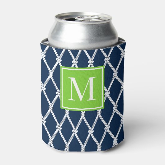 Coastal Preppy Nautical Monogram - Navy & Lime Dosenkühler (Kanne Vorderseite)