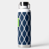 Coastal Preppy Nautical Monogram - Navy & Lime Trinkflasche (Rückseite)
