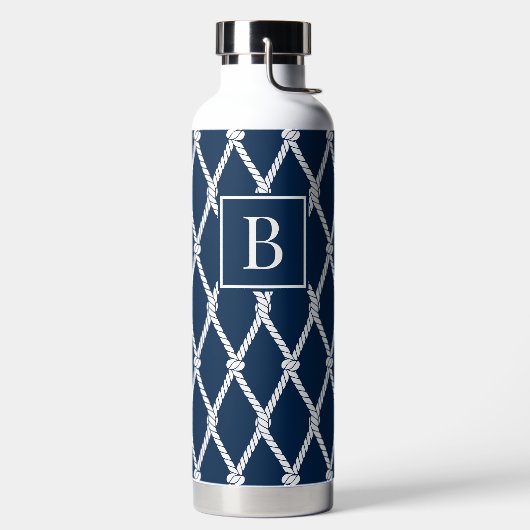 Coastal Preppy Nautical Monogram - Navy & White Trinkflasche (links)