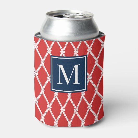Coastal Preppy Nautical Monogram - Red & Navy Dosenkühler (Kanne Vorderseite)
