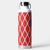Coastal Preppy Nautical Monogram - Red & Navy Trinkflasche (Vorderseite)