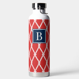 Coastal Preppy Nautical Monogram - Red & Navy Trinkflasche
