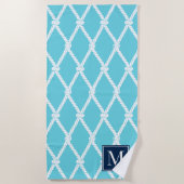 Coastal Preppy Nautical Monogram  – Turq & Navy Strandtuch (Vorderseite)
