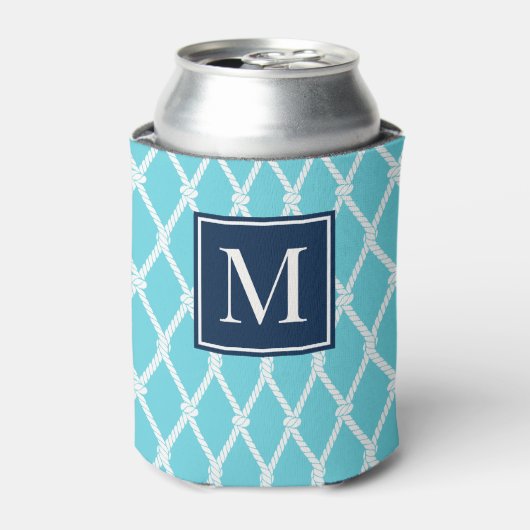 Coastal Preppy Nautical Monogram Turquoise & Navy Dosenkühler (Kanne Vorderseite)