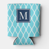 Coastal Preppy Nautical Monogram Turquoise & Navy Dosenkühler (Vorderseite)