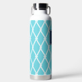 Coastal Preppy Nautical Monogram  Turquoise & Navy Trinkflasche (Vorderseite)