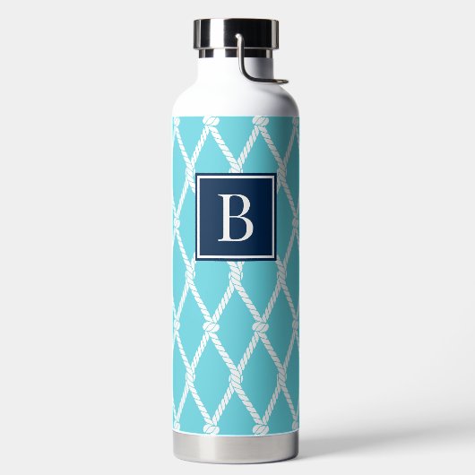 Coastal Preppy Nautical Monogram  Turquoise & Navy Trinkflasche (links)