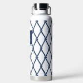 Coastal Preppy Nautical Monogram - White & Navy Trinkflasche (Rückseite)