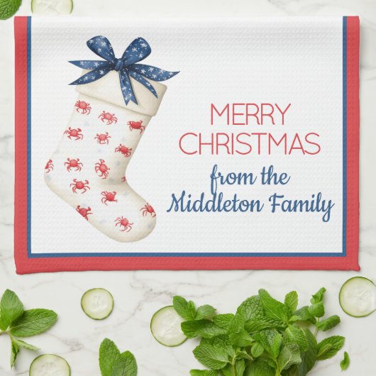 Coastal Red Crab Weihnachtsfest Strumpf Geschirrtuch (Gefaltet)