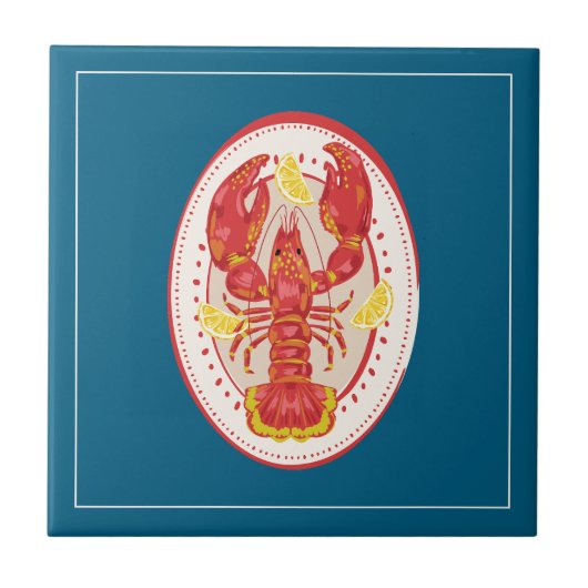 Coastal Red Lobster Lemon Pattern Ceramic Tile Fliese (Vorderseite)