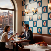 Coastal Red Lobster Lemon Pattern Ceramic Tile Fliese