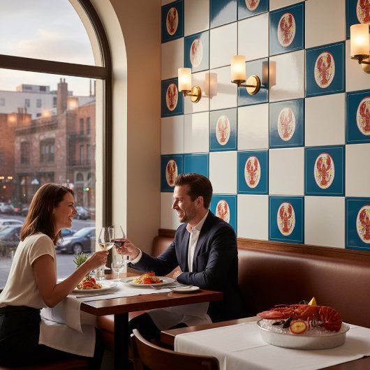 Coastal Red Lobster Lemon Pattern Ceramic Tile Fliese