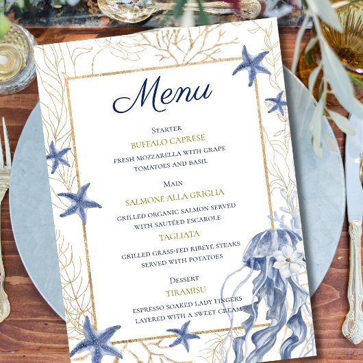 Coastal Rehearsal Dinner Wedding Menu Card Menükarte