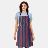 Coastal Resort Awning Stripe Kitchen Navy Red Schürze (Getragen)