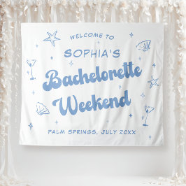 Coastal Retro Beach Blue Bachelorette Wandteppich