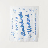 Coastal Retro Beach Blue Bachelorette Wandteppich (Vorderseite)