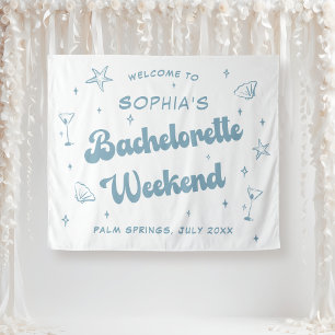 Coastal Retro Beach Dusty Blue Bachelorette Wandteppich