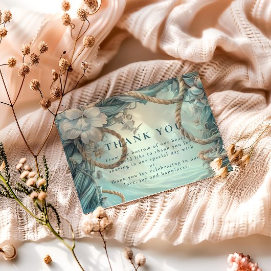 Coastal Rope Botanical Ocean Wedding Dankeskarte