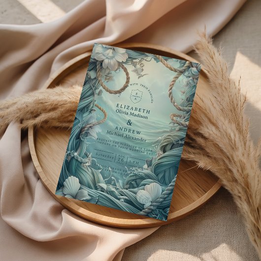 Coastal Rope Botanical Ocean Wedding Einladung