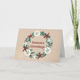 Coastal Rustic Beach Christmas Wreath Feiertagskarte