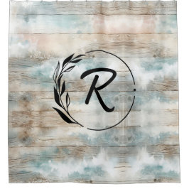 Coastal Rustic Wood Monogram Letter Duschvorhang