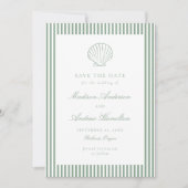 Coastal Sage Stripe Shell Wedding Save the Date (Vorderseite)