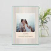 Coastal Sage Stripes Photo Stylish Trendy Wedding Save The Date (Stehend Vorderseite)