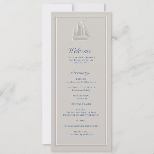 Coastal Sailboat Nautical Formal Wedding Program (Vorderseite)
