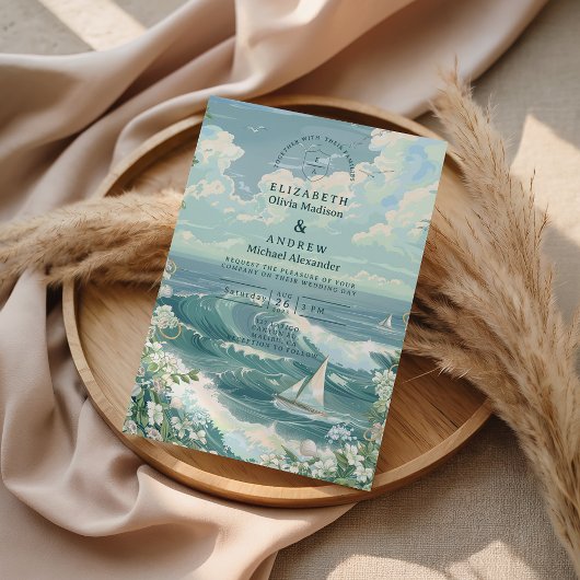Coastal Sailboat Ocean Wedding Einladung