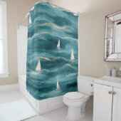 Coastal Sailboat Waves Nautical Pattern (3) Duschvorhang (Beispiel)
