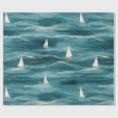 Coastal Sailboat Waves Nautical Pattern (3) Geschenkpapier (Flach)