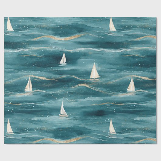 Coastal Sailboat Waves Nautical Pattern (3) Geschenkpapier (Flach)