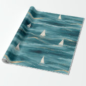 Coastal Sailboat Waves Nautical Pattern (3) Geschenkpapier (Ungerollt)