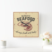 Coastal Saltwater Shrimp Customized Seafood Diner Quadratische Wanduhr (Zuhause)