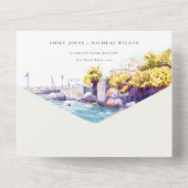 Coastal Sand Beach Rocky Seascape Hochzeit QR Code All In One Einladung (Rückseite)