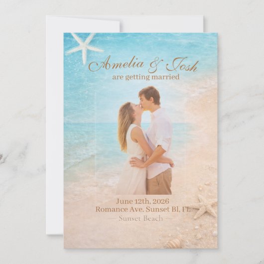 Coastal Sand & Sea Starfish wedding invitation Einladung (Vorderseite)