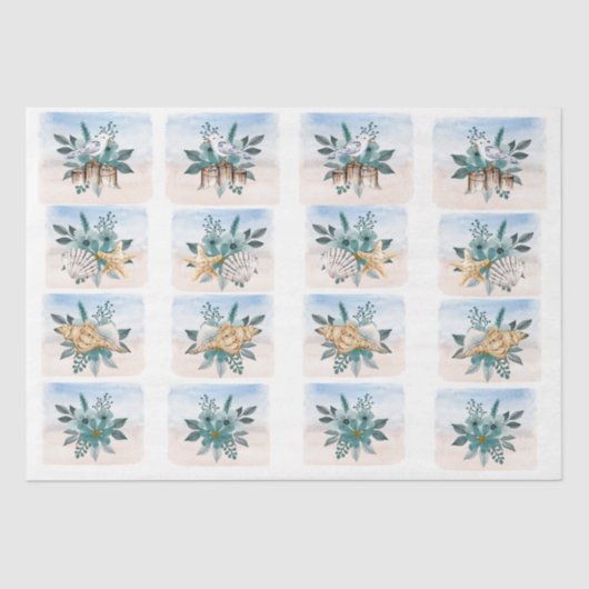 Coastal Sandpipers Flowers Shells Decoupage Paper Seidenpapier (Vorderseite)