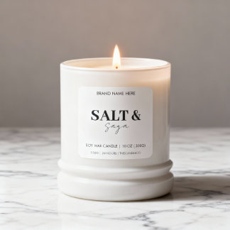 Coastal Sea & Sand Custom Candle Label Black White Quadratischer Aufkleber