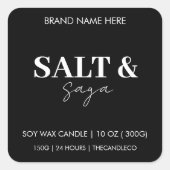 Coastal Sea & Sand Custom Candle Label Black White Quadratischer Aufkleber (Vorderseite)