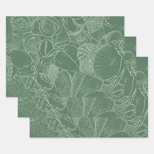 Coastal Sea Shell Beach Green White Decoupage Geschenkpapier Set (Set)
