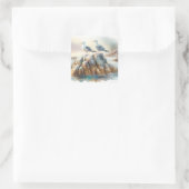 Coastal Seagulls Watercolor Seascape Quadratischer Aufkleber (Tasche)