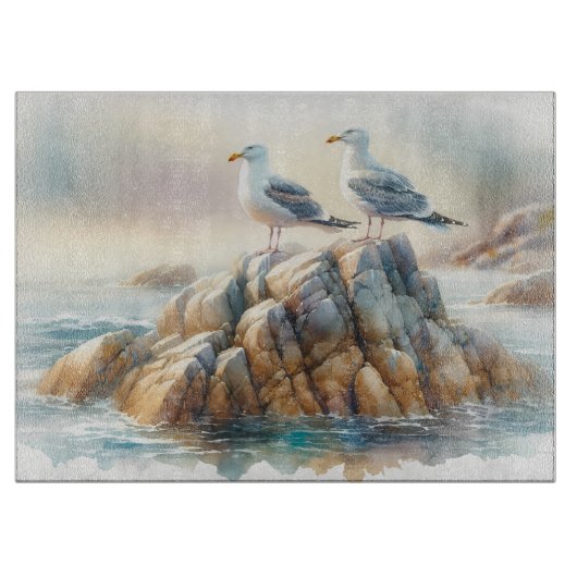 Coastal Seagulls Watercolor Seascape Schneidebrett (Vorderseite)