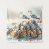Coastal Seagulls Watercolor Seascape Wandteppich (Vorderseite)