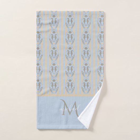 Coastal Seahorse Cameo Blue Cream Strip Monogram Badhandtuch Set (Handtuch)